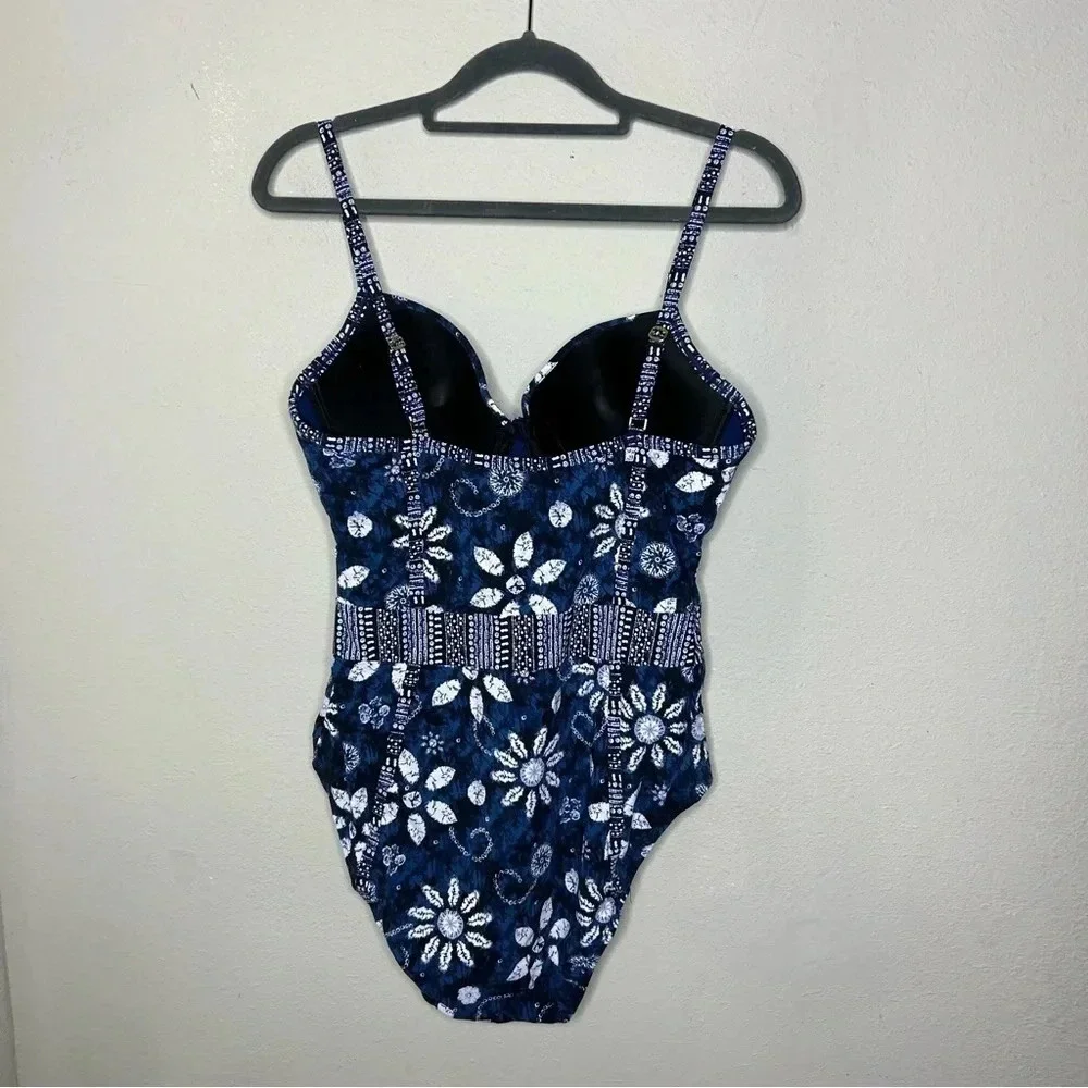 Bleu Rod Beattie Blue and White Swimsuit Size 10